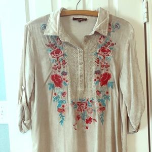 Tan collared embroidered shirt